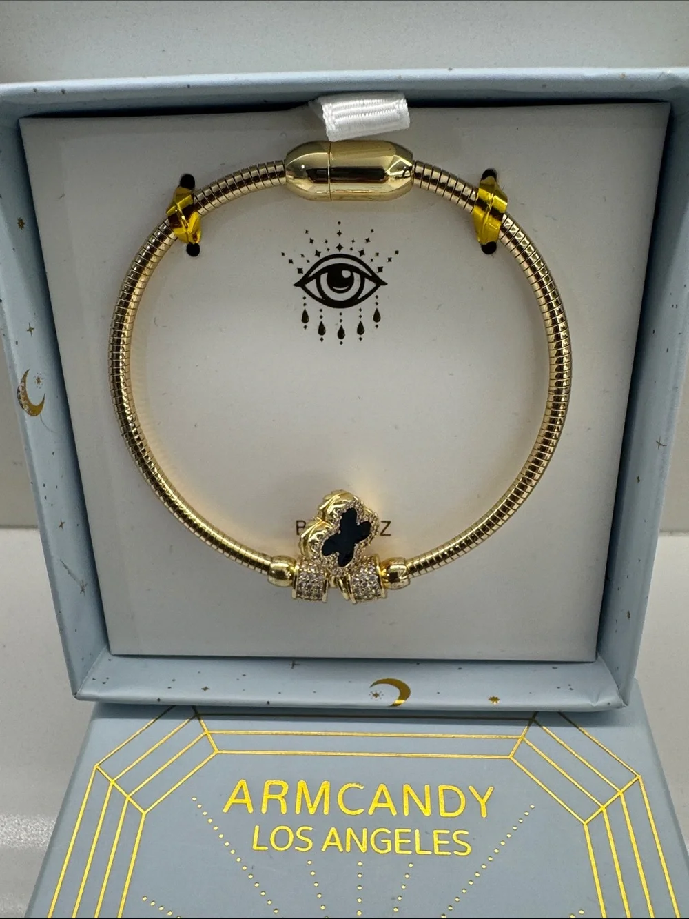 Gold CZ Clover Charm Bracelet